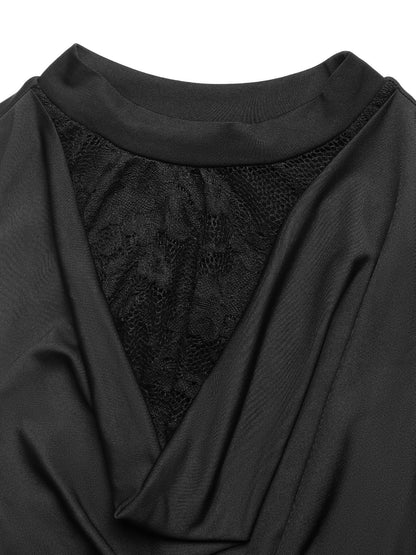 Lace Cowl Neck Sleeveless Slim Fit Bodysuit Top