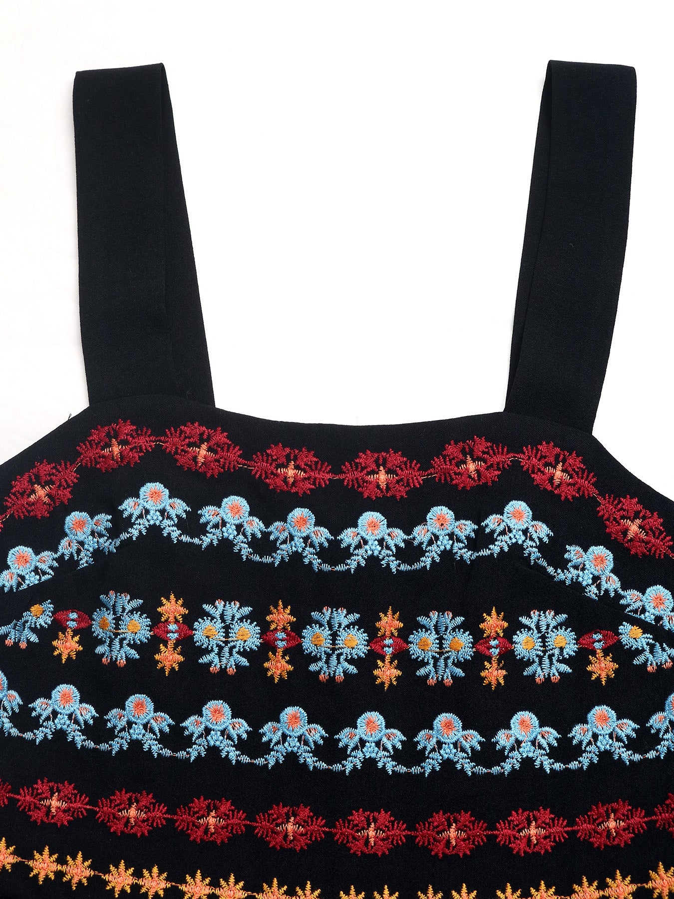 Boho Embroidered Square Neck Romper Sleeveless Jumpsuit