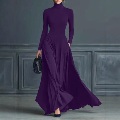 Women's Turtleneck Long Sleeve Fit and Flare Maxi Dress