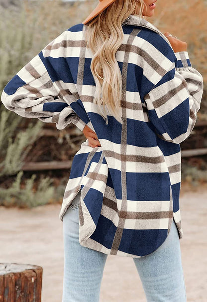 Women’s Plaid Flannel Shacket Oversized Button Jacket