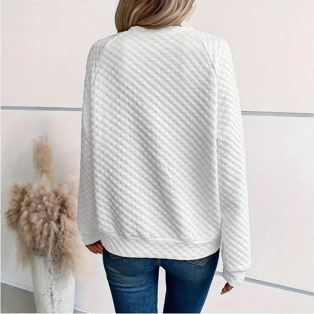 Women's Oversized Quilted V Neck Raglan Sweatshirt