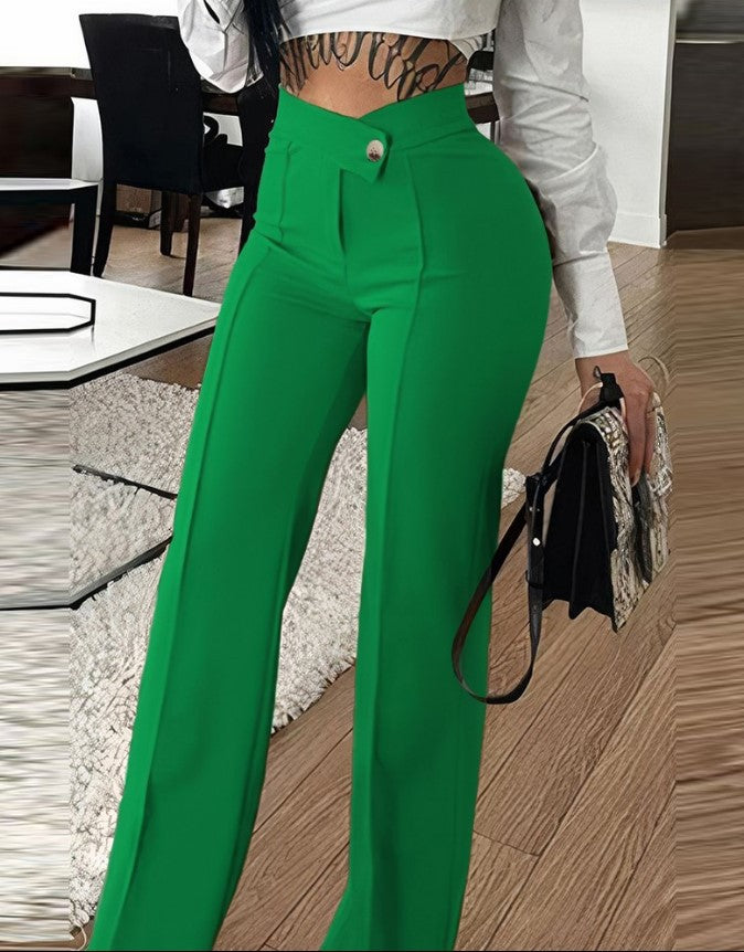 Women's High Waisted Straight Leg Casual Pants Trousers