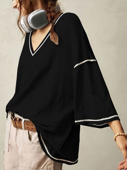 Women's Oversized V-Neck Batwing Sleeve Casual Top