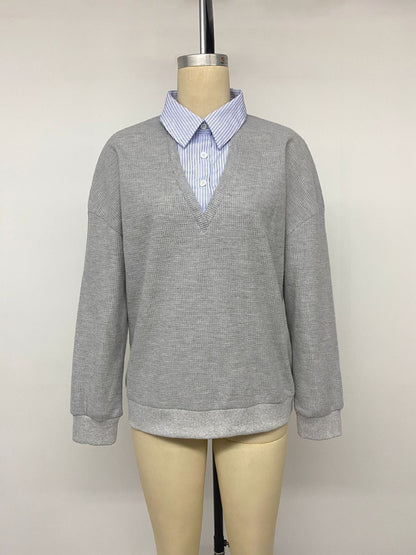 Oversized Waffle Knit Collared Layered Sweatshirt Pullover