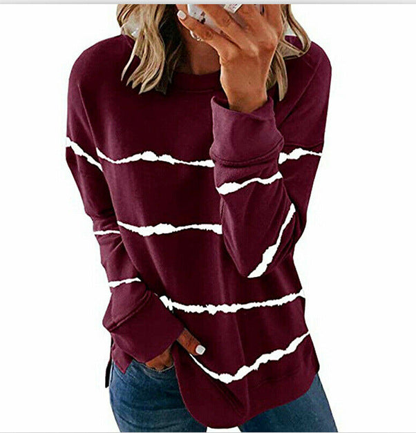 Women's Oversized Striped Crewneck Sweatshirt Pullover
