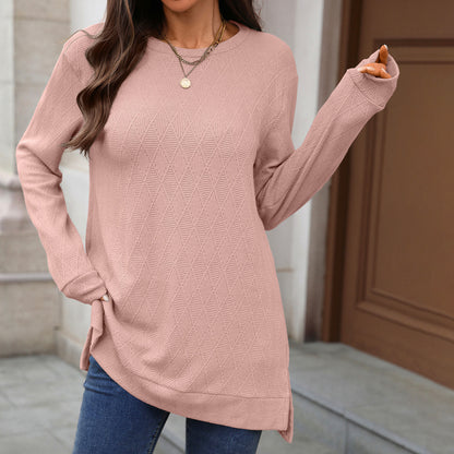 Women's Oversized Crewneck Long Sleeve Side Slit Top