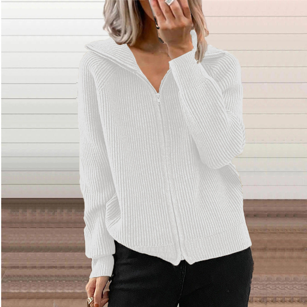 Oversized Ribbed Zip Up Collared Cardigan