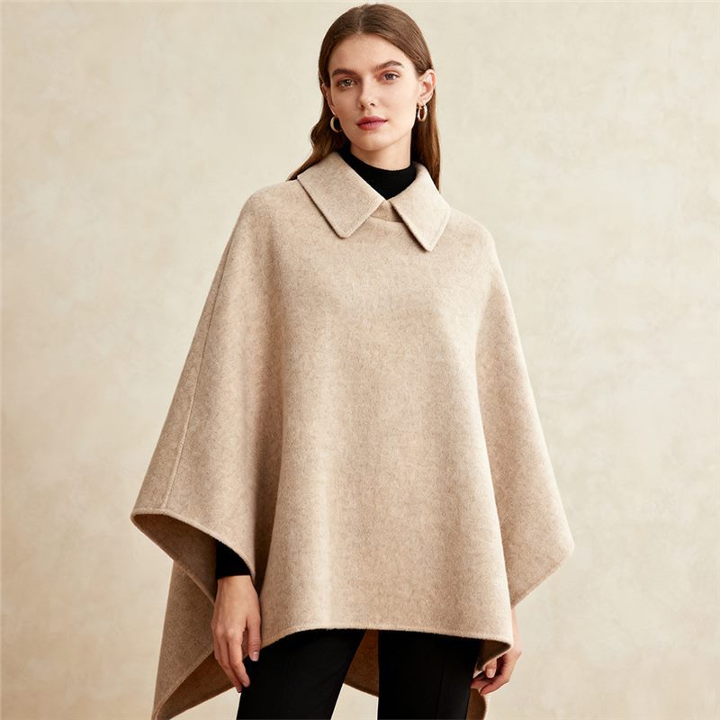 Women's Collared Wool Blend Cape Sleeveless Winter Poncho