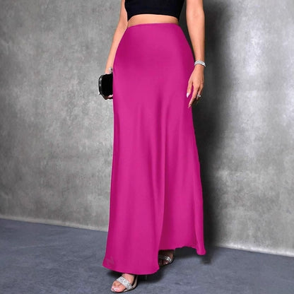 Women's Satin Maxi Skirt High Waist Flowy