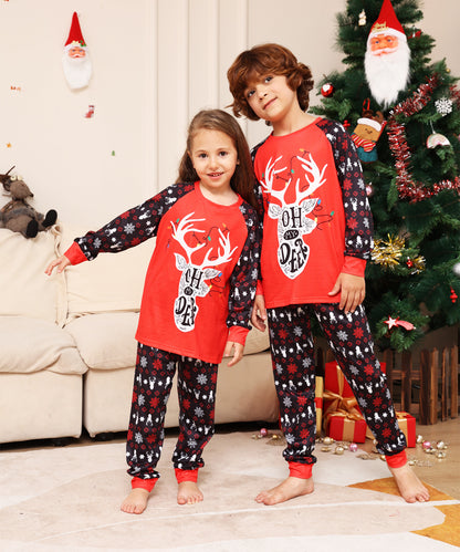 Alphabet Snowflake Deer Parent-child Clothing, Printed Home Christmas Pajamas