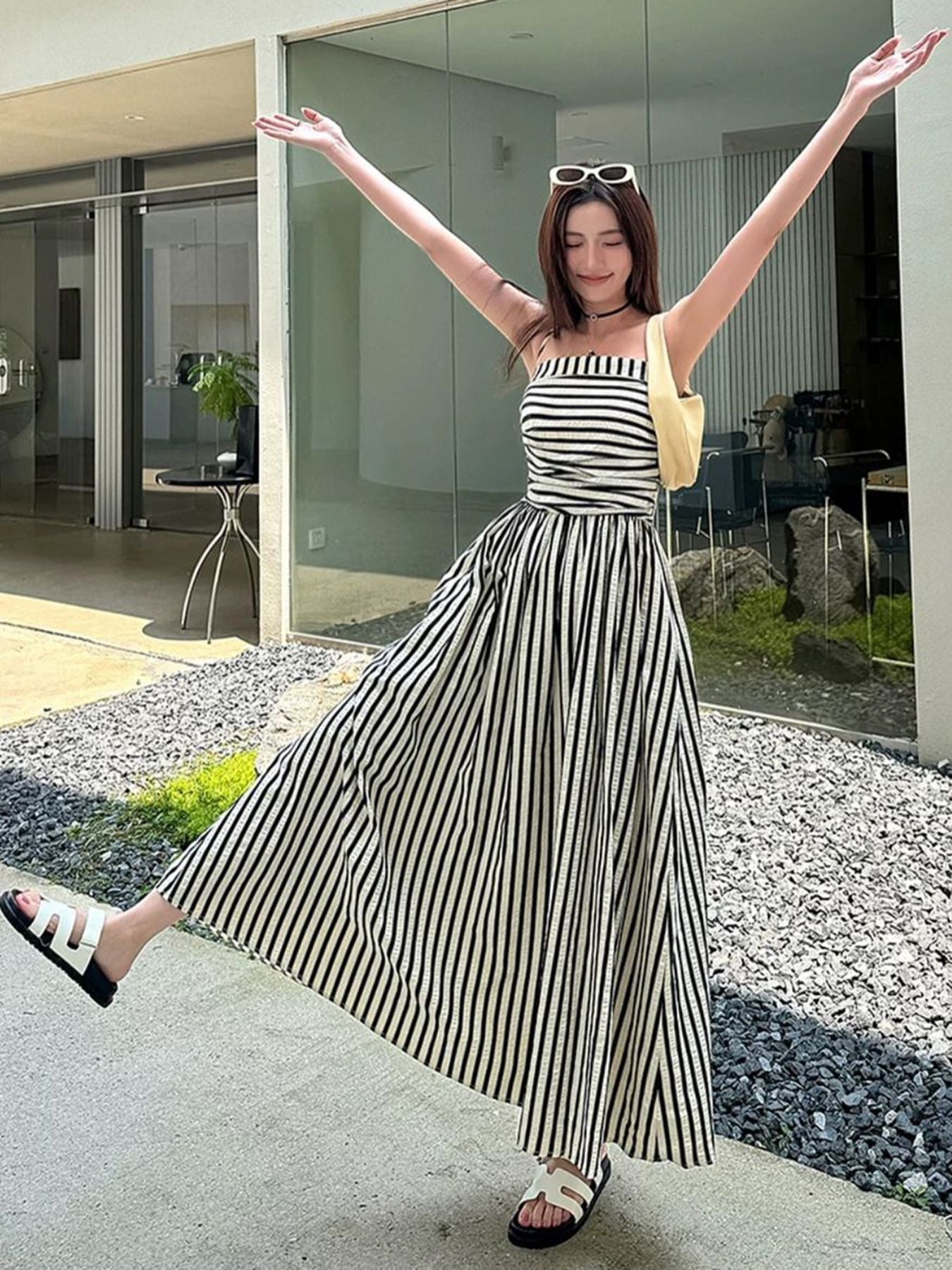 Striped Maxi Dress Smocked Spaghetti Strap Resort Dress