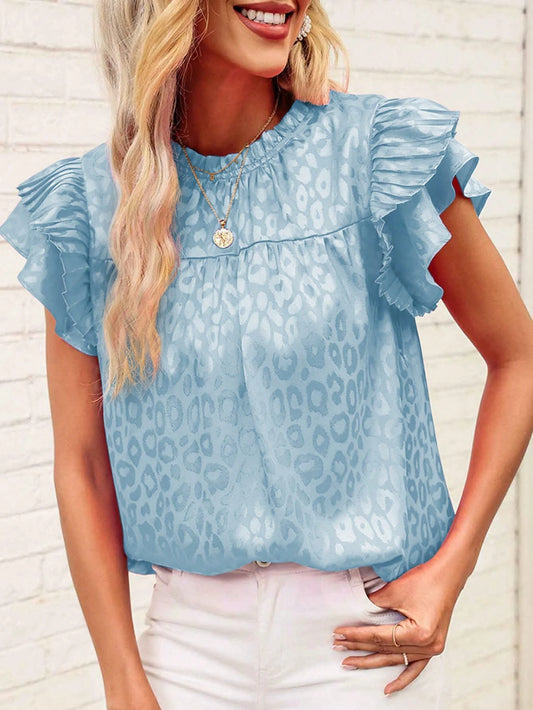 Textured Ruffle Sleeve Blouse Women Chic Summer Top