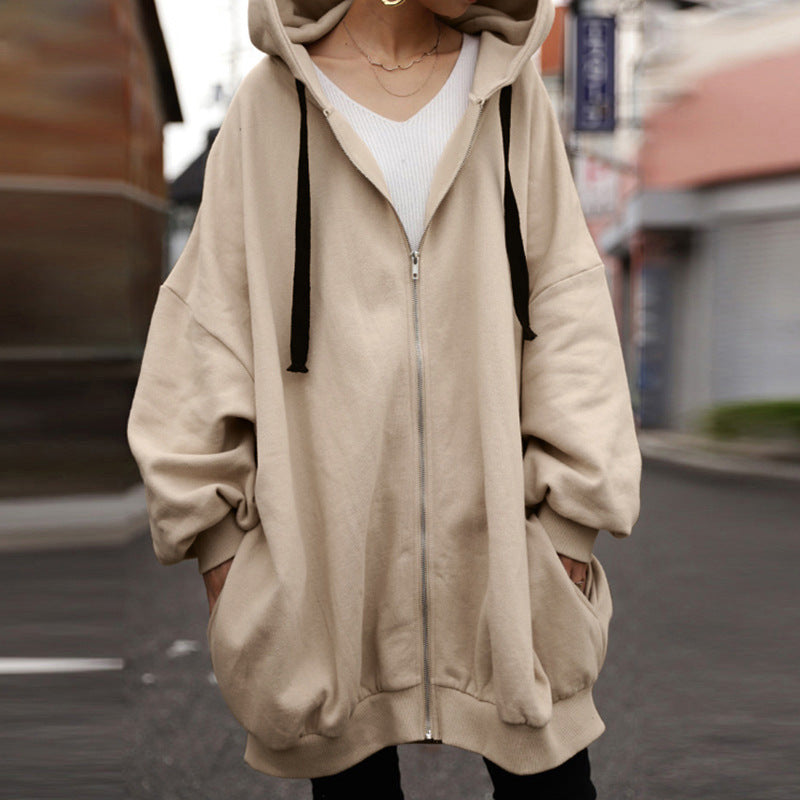 Women's Oversized Zip-Up Fleece Hoodie Solid Casual