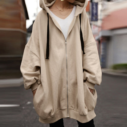 Women's Oversized Zip-Up Fleece Hoodie Solid Casual