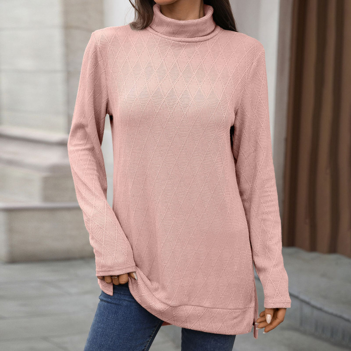 Women's Oversized Turtleneck Long Sleeve Tunic Side Slit