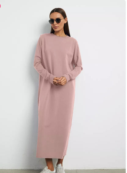 Women's Casual Long Sleeve Solid Maxi Dress Loose Fit