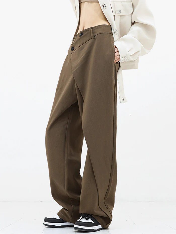 Women's Asymmetrical Button Wide Leg Dress Pants