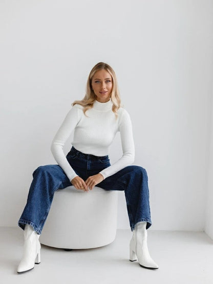 Women's Ribbed Mock Neck Long Sleeve Fitted Knit Top