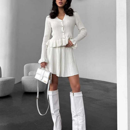 Women's Ribbed Knit Peplum Cardigan & Skirt Set