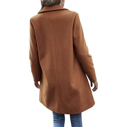 Women's Oversized Wool Blend Coat Lapel Button Pocket