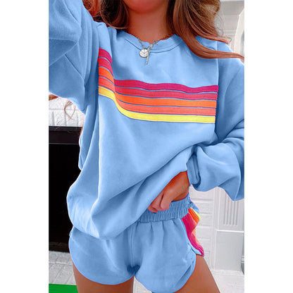 Women's Color Block Sweatshirt & Shorts Lounge Set