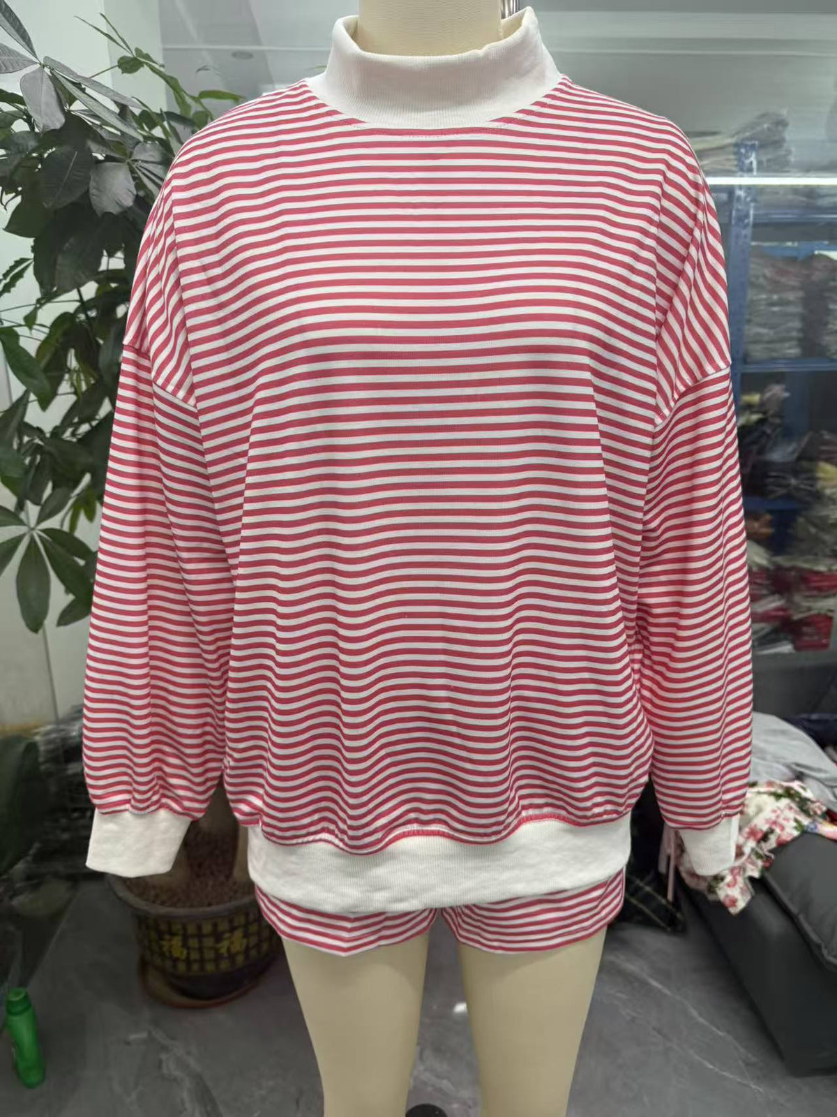 Oversized Striped Sweatshirt and Shorts Lounge Set