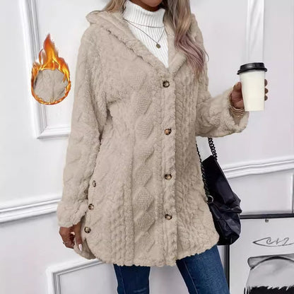 Women's Hooded Fleece Button Up Cardigan Jacket