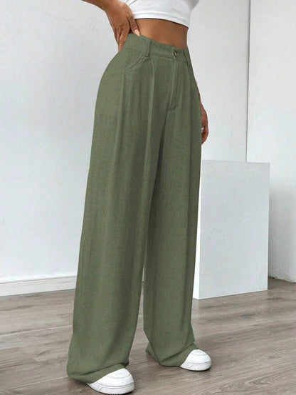 Women's High-Waist Wide-Leg Linen Pants – Casual Loose Summer Trousers