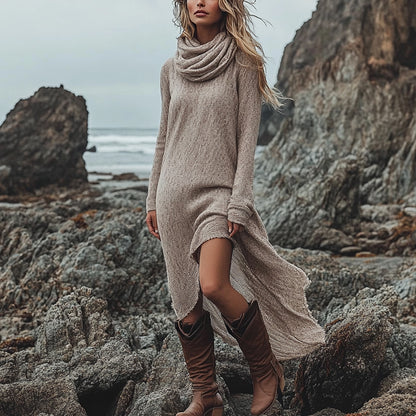Women's Cowl Neck Long Sleeve Draped Maxi Dress
