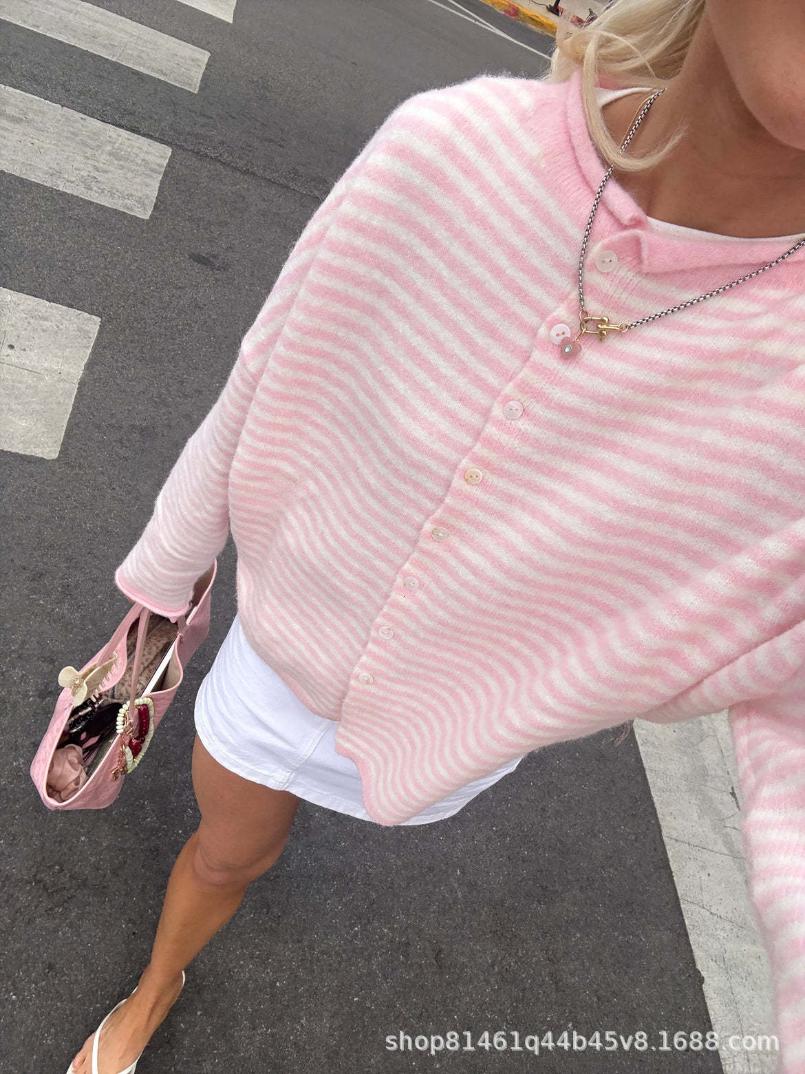 Women's Striped Cardigan Button Front Loose Knit Sweater