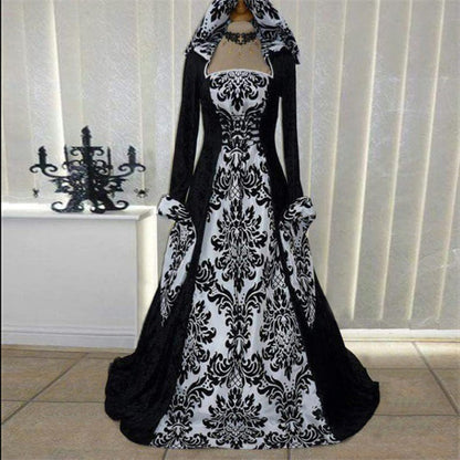 Plus Size Medieval Renaissance Hooded Dress Vintage Gown