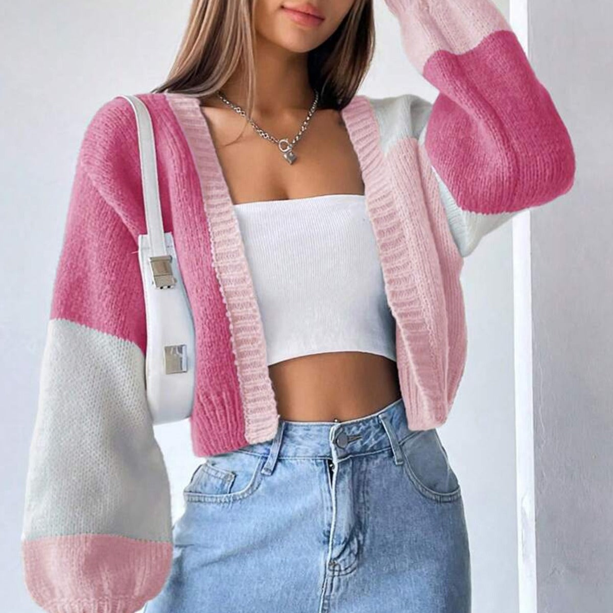 Women's Y2K Colorblock Open Front Knit Cardigan