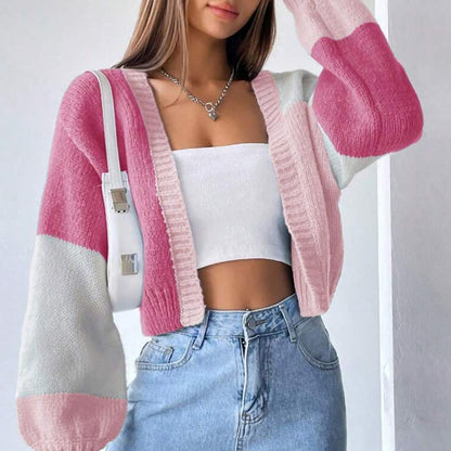 Women's Y2K Colorblock Open Front Knit Cardigan