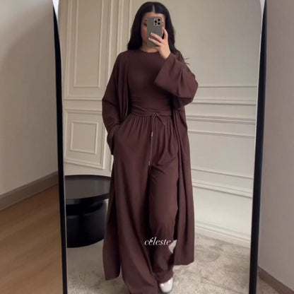 Women's 3 Piece Lounge Set Wide Leg Pants Cardigan Top