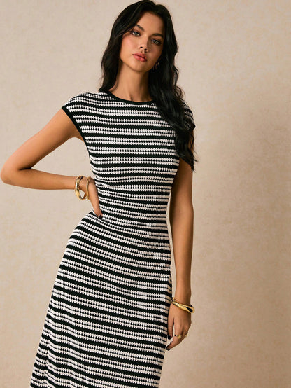 Striped Knit Bodycon Maxi Dress Casual Summer Outfit