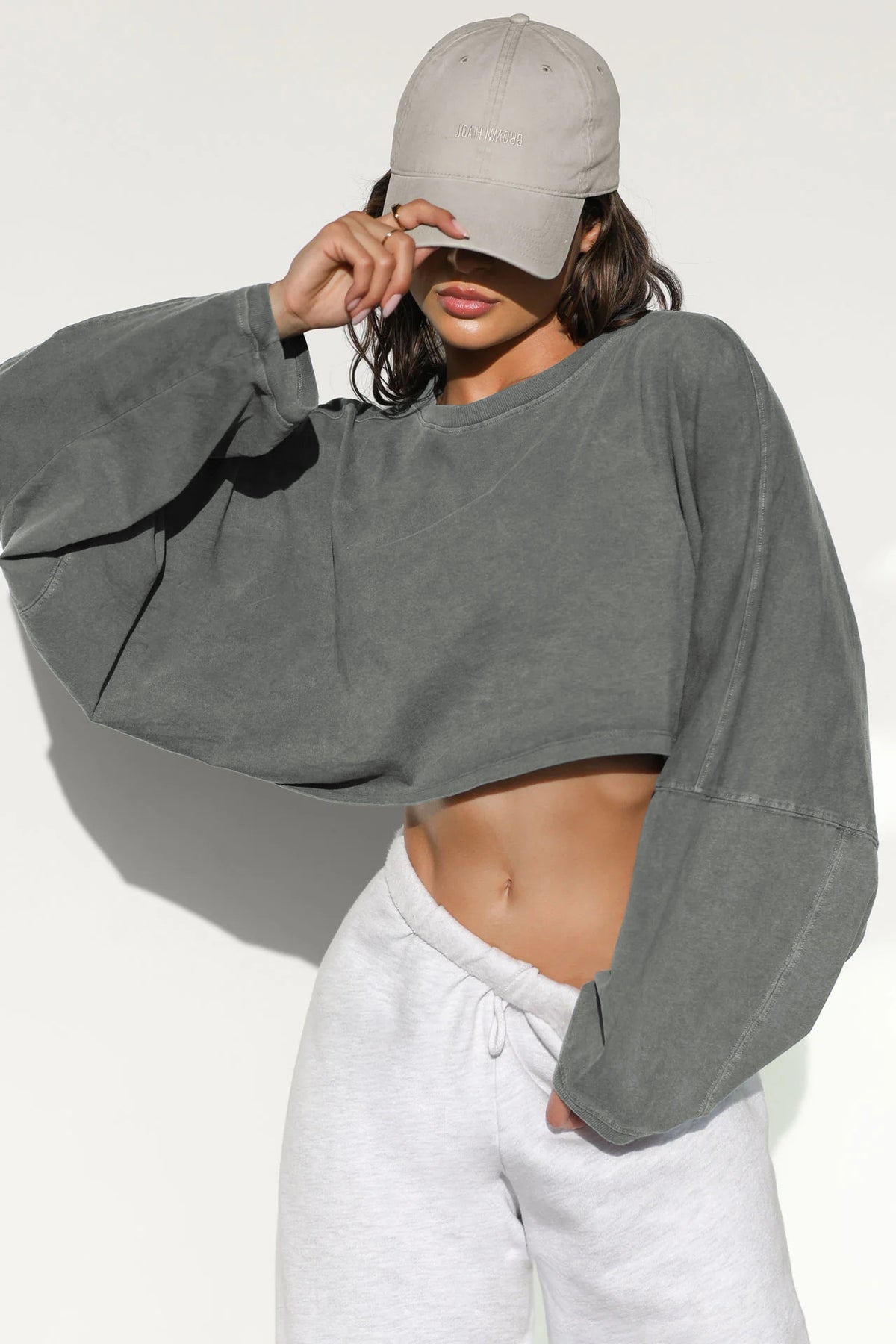 Women's Cropped Sweatshirt Crew Neck Long Sleeve Top