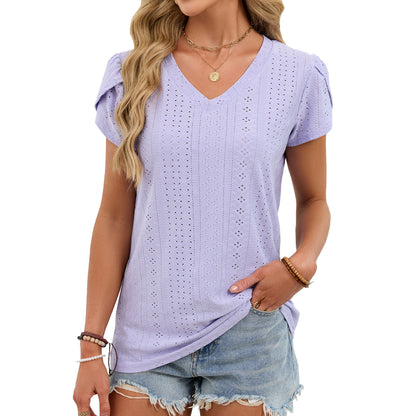 Summer V-Neck Tile Sleeve Loose Fit Casual Top