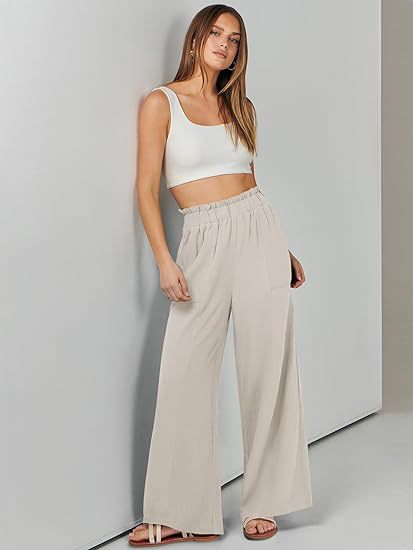 Women's High-Waisted Wide-Leg Linen Pants – Casual Summer Beach Trousers