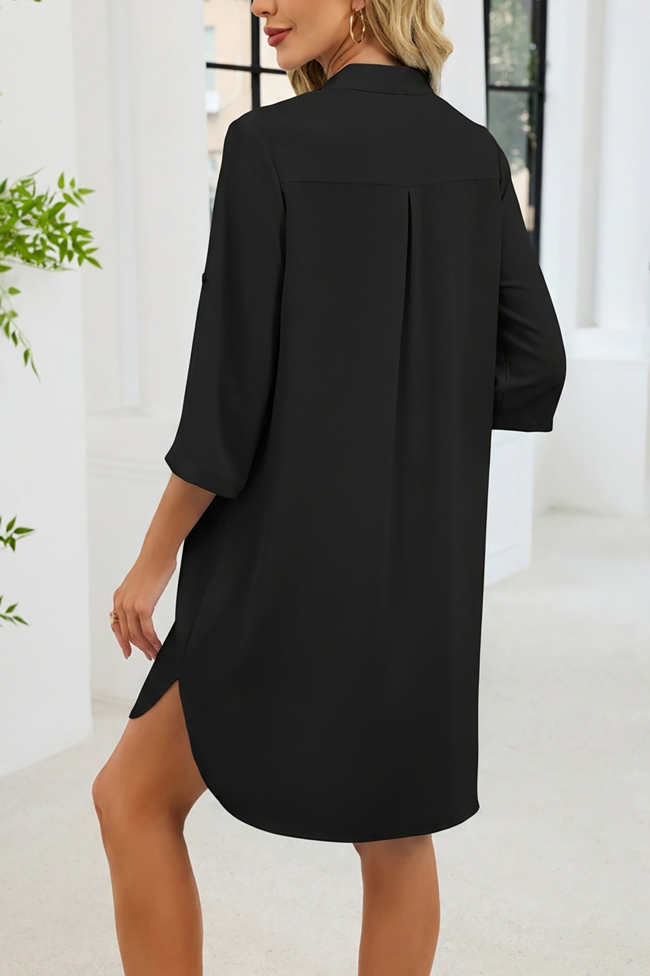 V Neck Button Down Shirt Dress Midi Casual Summer Dress