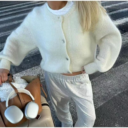 Oversized Pastel Crew Neck Button Front Knit Cardigan
