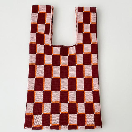 Checker Board  Woman's Knitted Tote Bag Knit Waist Bag