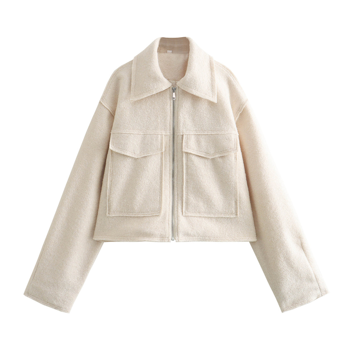 Women's Cropped Boucle Zip Jacket Collar Pocket