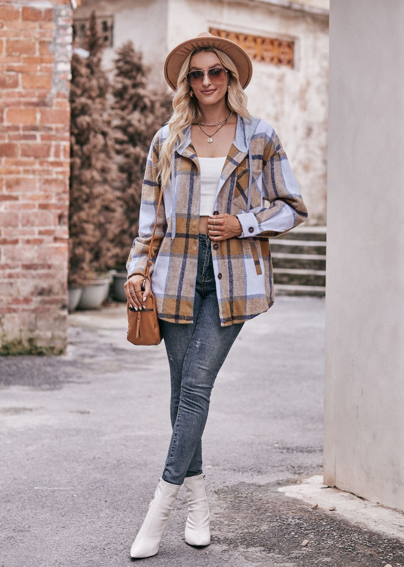 Plaid Hooded Shacket Jacket Oversized Fall Layering Coat