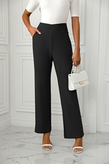 Women's High-Waist Flare Pants - Casual Loose Straight-Leg