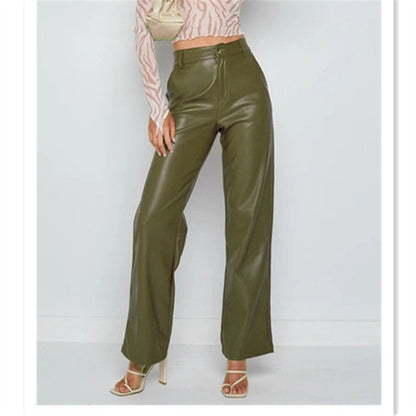 Women's High Waist Faux Leather Flare Pants