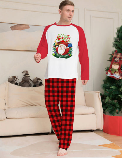 Parent-child Pajamas Loungewear Cartoon Plaid Print Long-sleeved Festive Christmas Suit