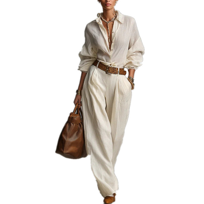 Women's Casual Blouse & Wide Leg Pants Two Piece Set