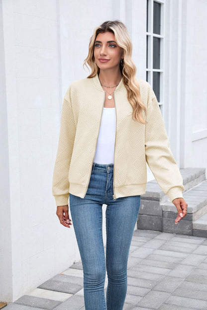Women's Casual Zip Up Sweatshirt Jacket Long Sleeve Quilted