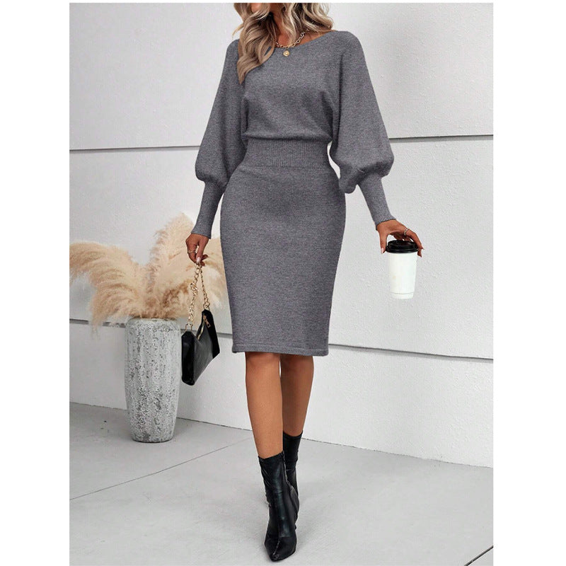 Women's Long Sleeve Ribbed Sweater Dress Bodycon Midi