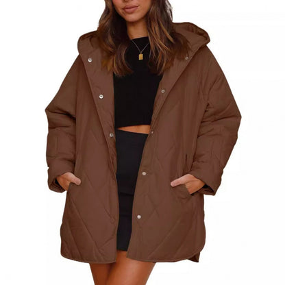 Women's Hooded Quilted Mid-Length Lightweight Winter Jacket